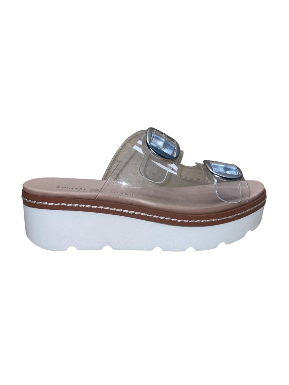 Chinese Laundry Women’s Clear Double-Buckle Platform Slide Sandals Sz 8US aprox